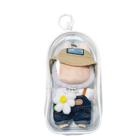 For Labubu Transparent Protector Case for 17cm Plush Dolls Display Bag Keychain