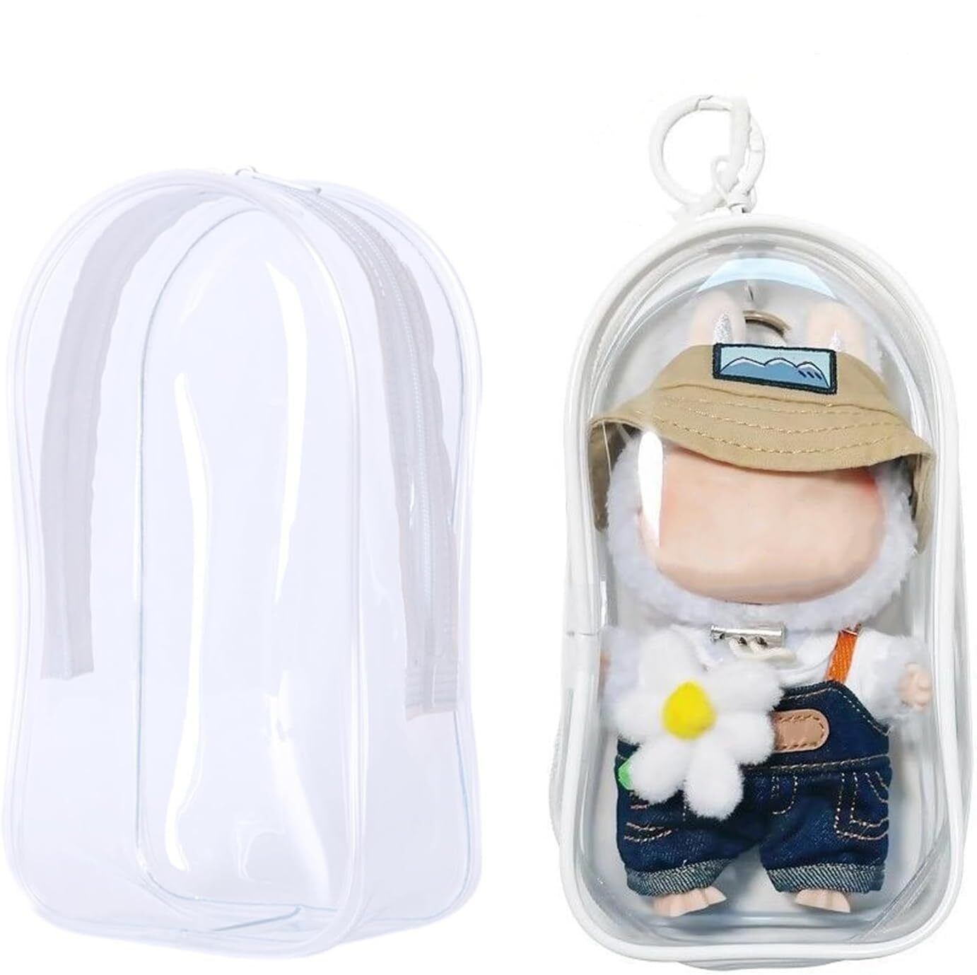 For Labubu Transparent Protector Case for 17cm Plush Dolls Display Bag Keychain