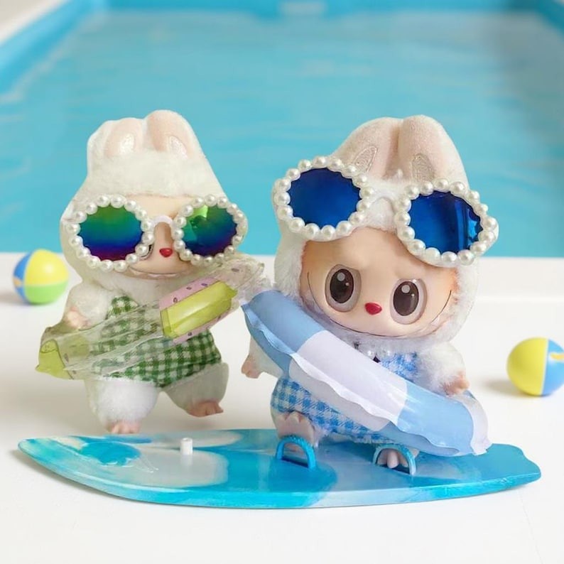 3-piece Set Doll Clothes for La-bu-bu Swimsuit,Fashion Glasses,Swim Ring (Green)
