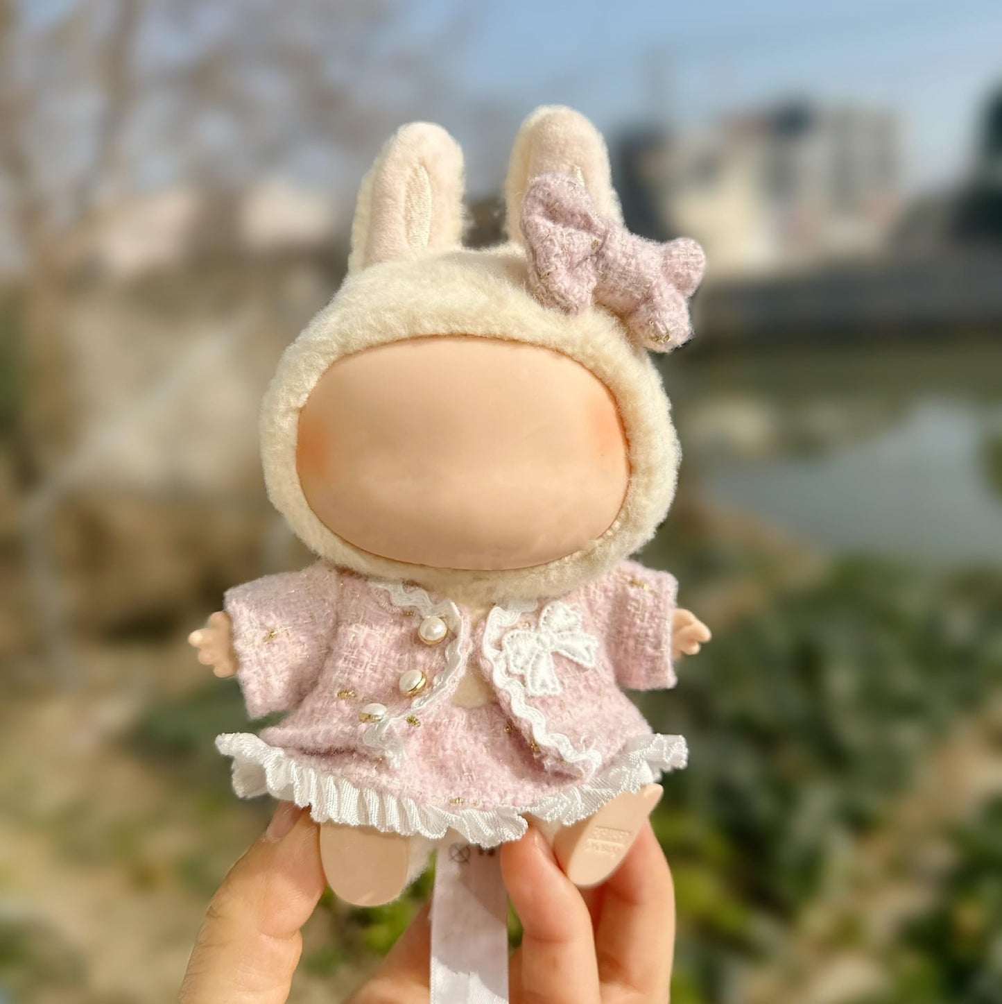 4PCS Set 17cm Doll Clothes for Labubu Dolls Outfit Accessories Coat + Skirt + Handbag + Bow