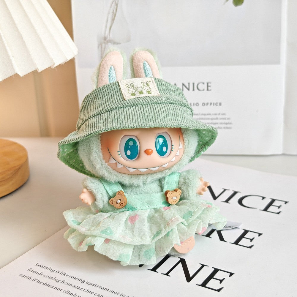 17cm Labubu Summer Straw Hat & Dress Outfit - Change Clothes with Accessories