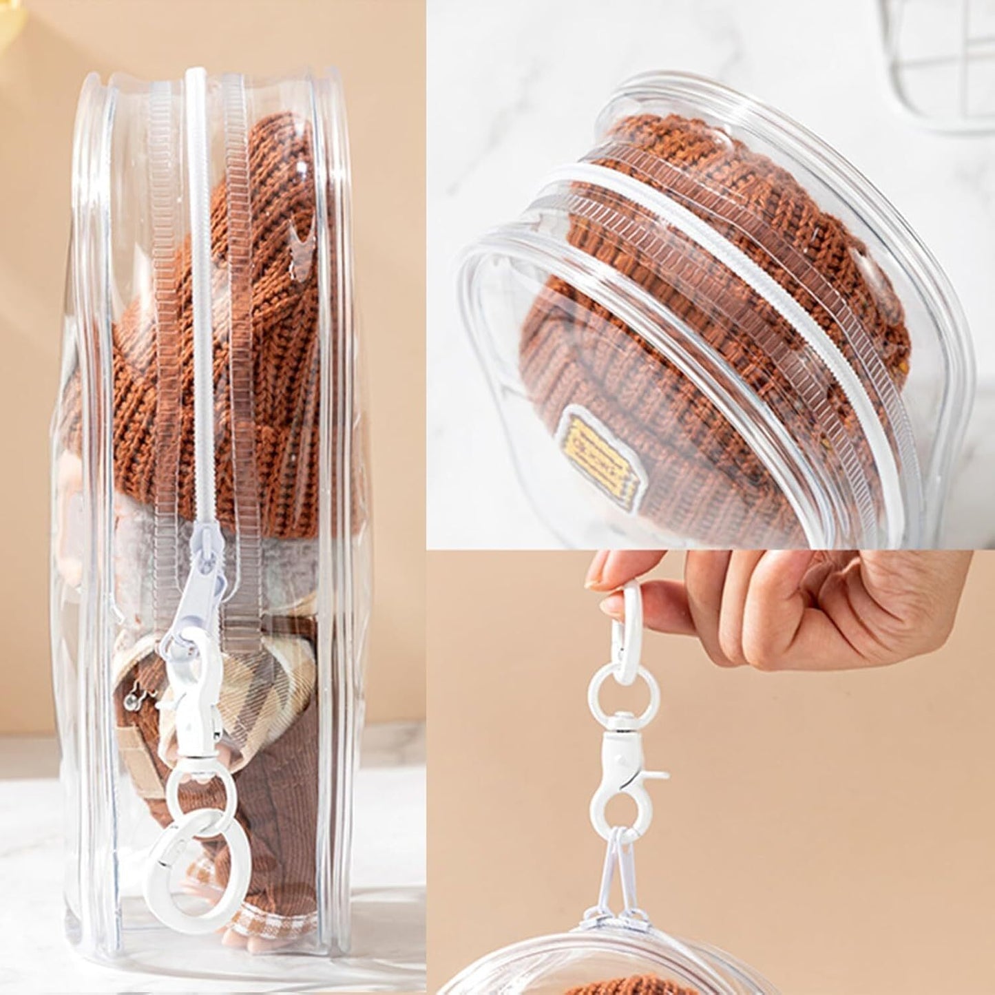 For Labubu Transparent Protector Case for 17cm Plush Dolls Display Bag Keychain