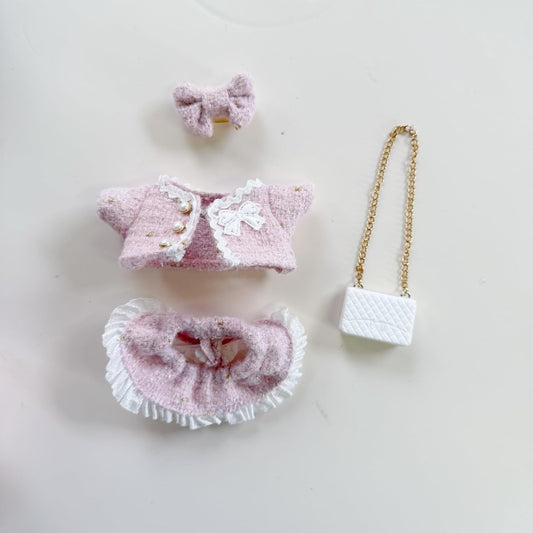 4PCS Set 17cm Doll Clothes for Labubu Dolls Outfit Accessories Coat + Skirt + Handbag + Bow