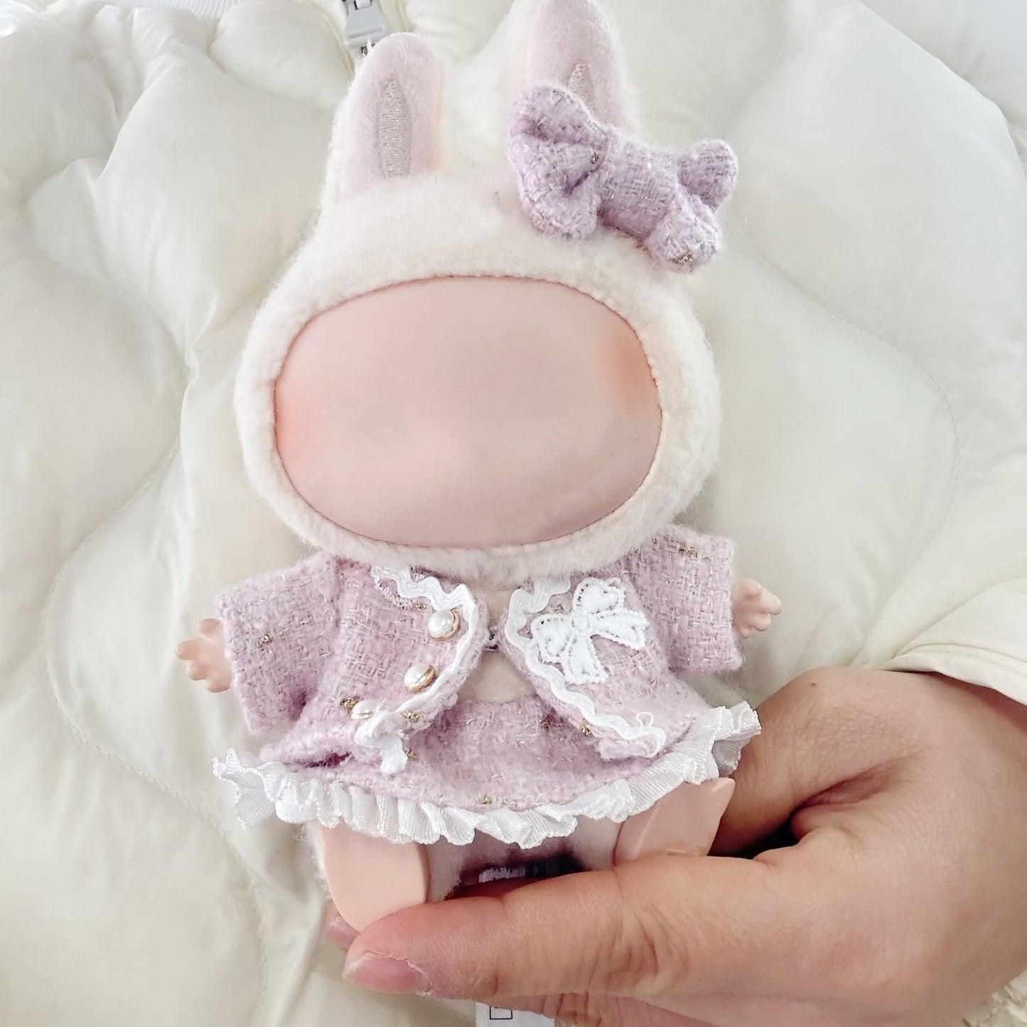 4PCS Set 17cm Doll Clothes for Labubu Dolls Outfit Accessories Coat + Skirt + Handbag + Bow