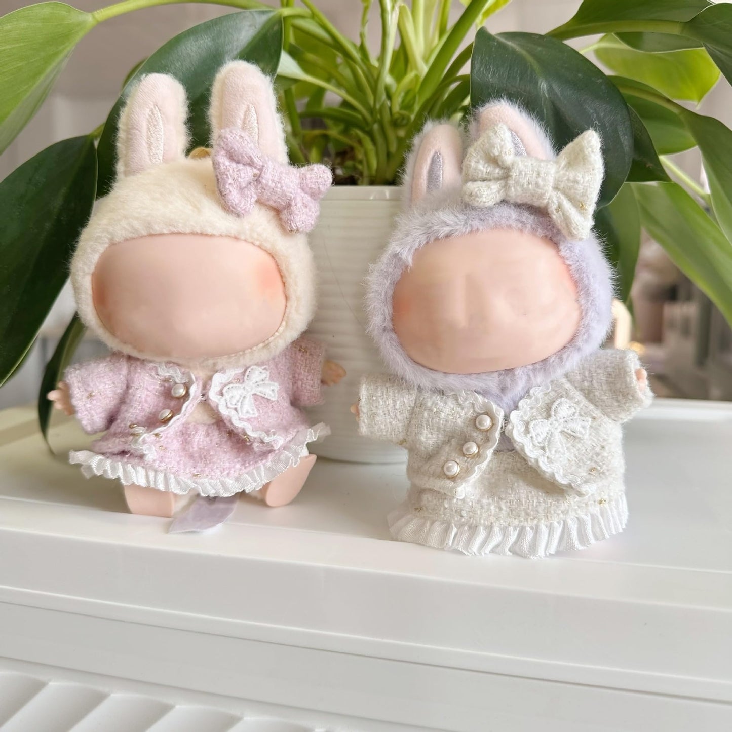 4PCS Set 17cm Doll Clothes for Labubu Dolls Outfit Accessories Coat + Skirt + Handbag + Bow