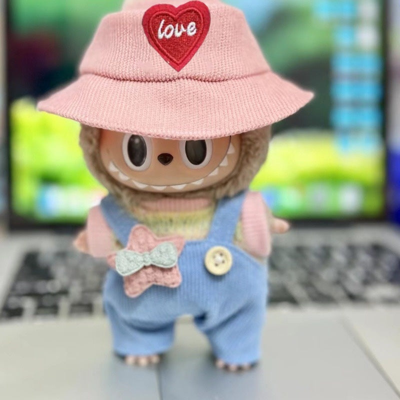 LABUBU Macaron Color Outfit Set | T-Shirt + Overalls | Plush Doll Replacement Clothes Only for Stuffed Toys 15cm Monchhichi