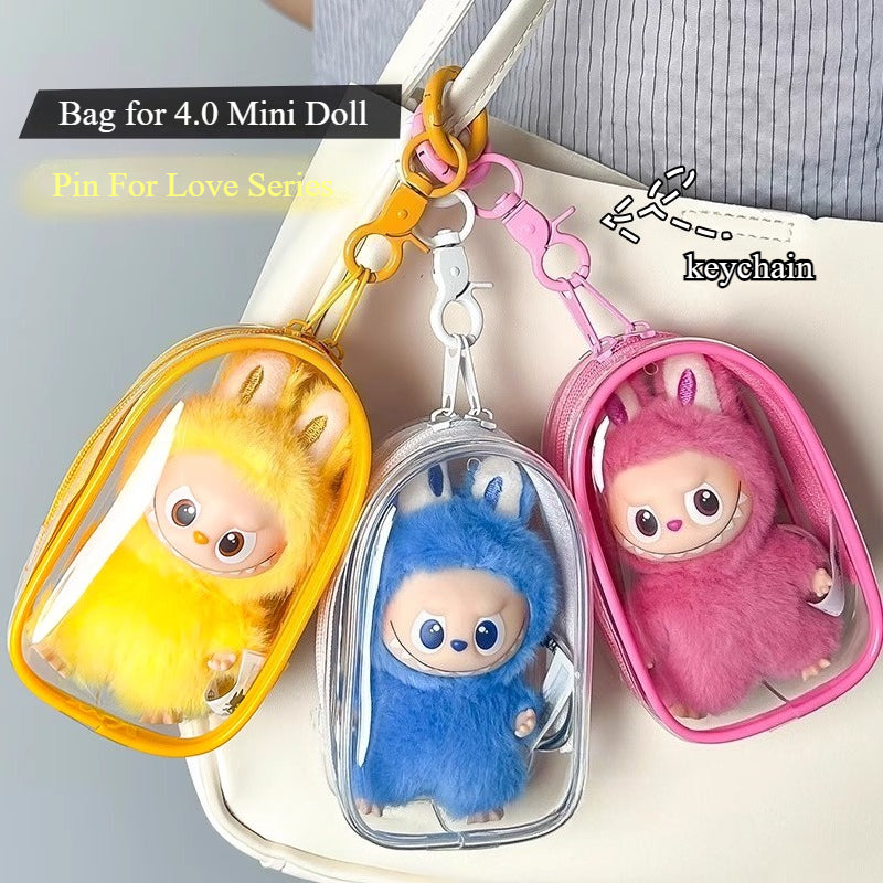 10cm Labubu 4.0 Heart Code Case - Clear Dustproof Cover for Vinyl Doll Storage