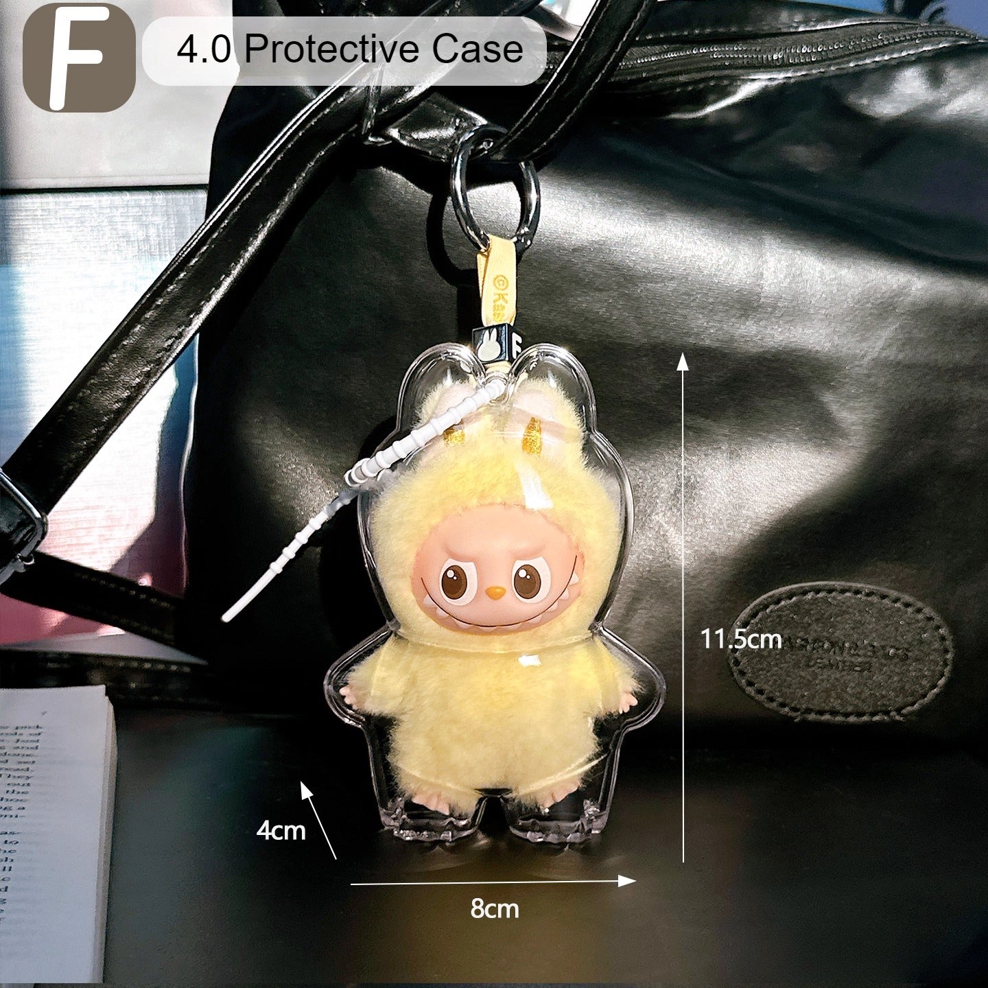 10.5cm Labubu 4th Gen Heart Code Collection Clear Acrylic Protective Case | Hard Shell Dust-Proof Collectible Carrier with Interior Pocket for Mini Keychain Charms