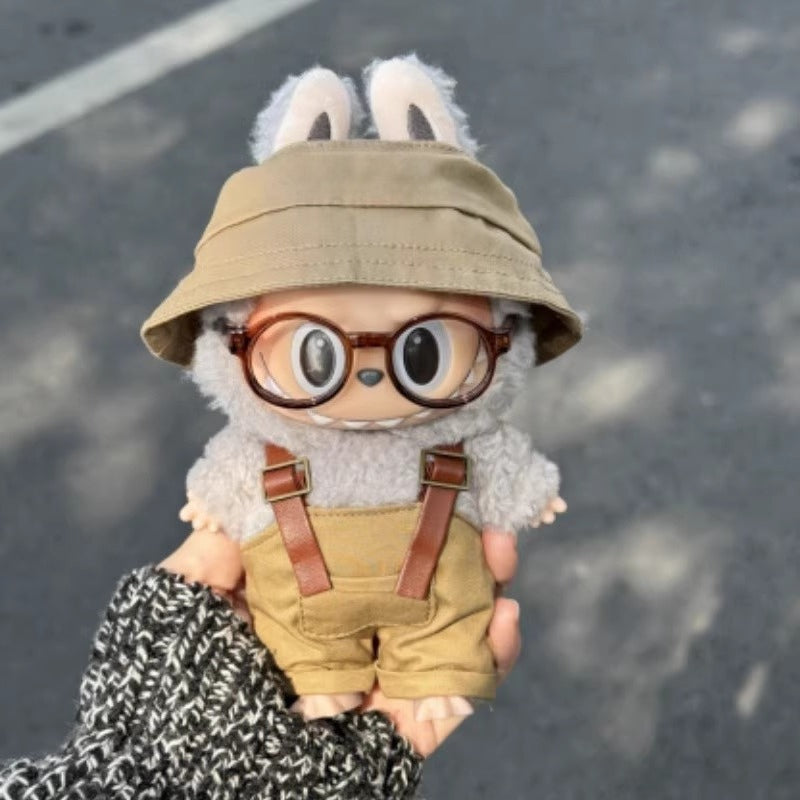 17cm Labubu Gen 1-3 Handmade Classic Denim & Striped Collection | Vinyl/Plush-Compatible Multi-Piece Set with Embroidery & Accessories