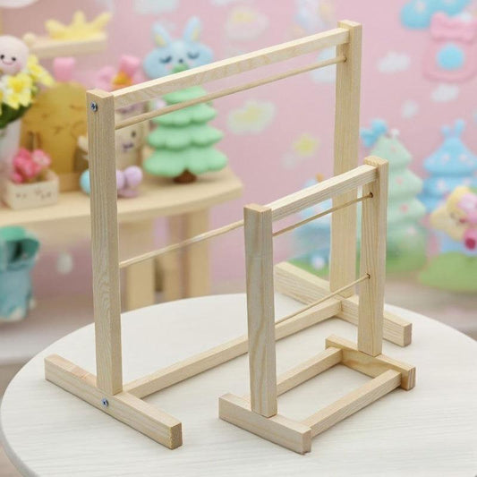 Mini Wooden Outfits Rack for LABUBU - Cute Display Stand for LABUBU Clothes (Only Clothes Rack & Clothes Hangers)(No Doll)