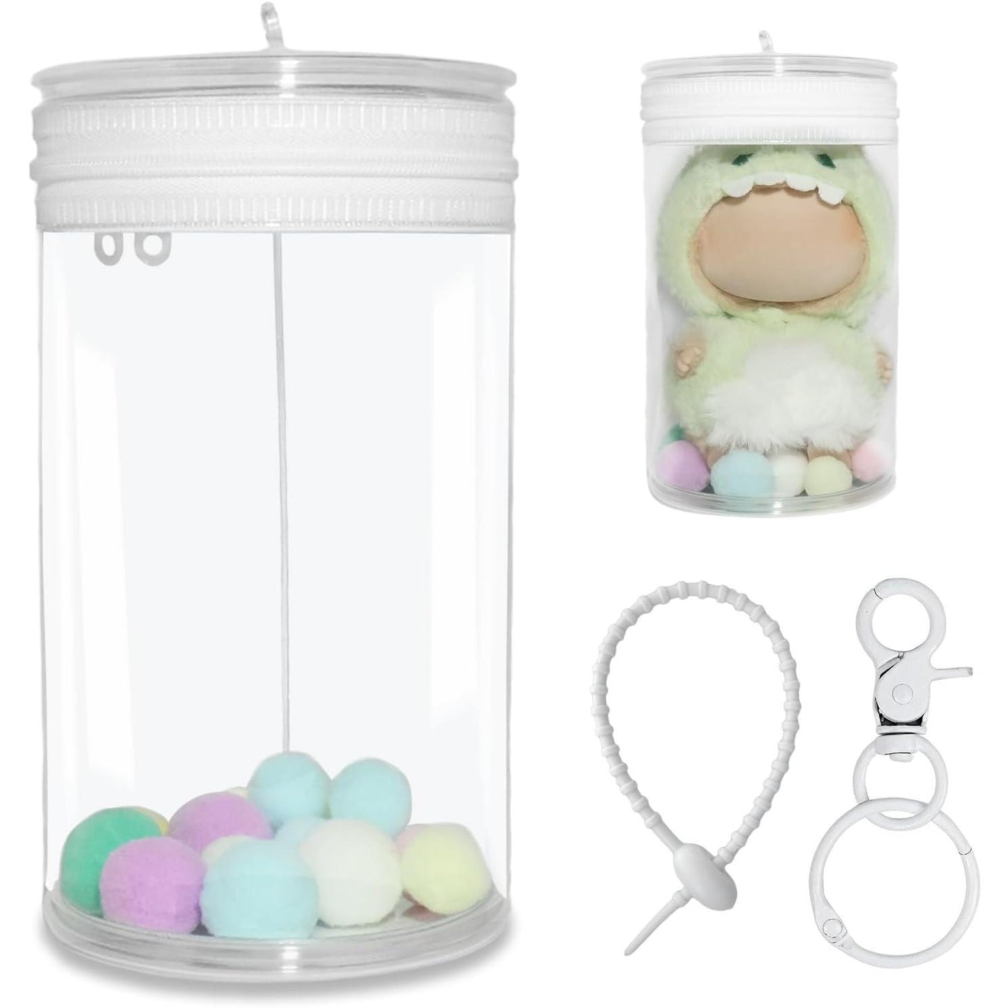 LABUBU Protective Case for Doll Display Bag with Keychain Accessories for Dustproof Waterproof Doll Storage Zipper Case(White)