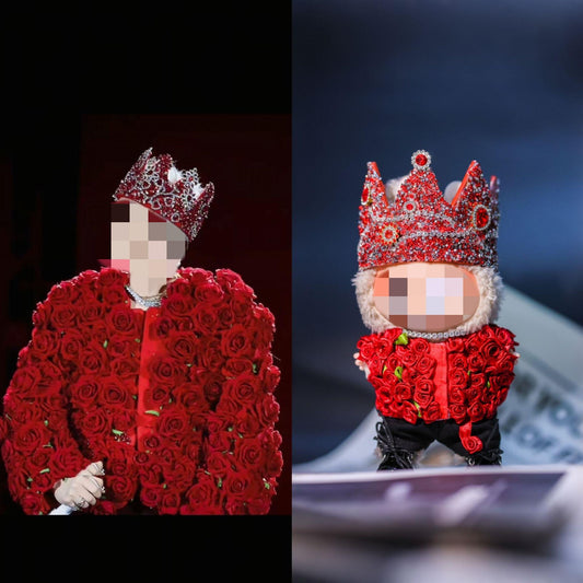 LABUBU Handmade Doll Clothes - GD Concert Rose Outfits - Korean Red Rose Style for 17cm/6.7" Plush Dolls