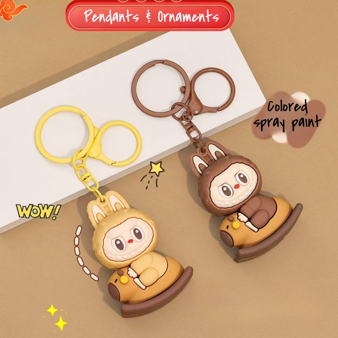 LABUBU Keychain, Mini 3D Bag Keychain - Cute Rocking Horse Charm Ornaments