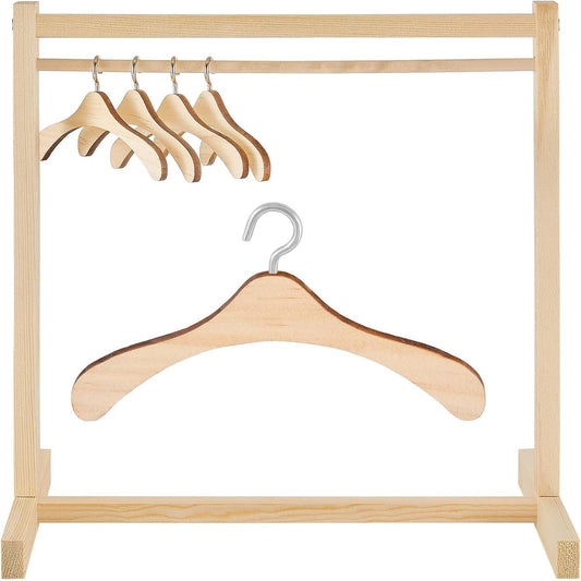 7-piece Set Doll Garment Rack with Wooden Clothes Hanger for LABUBU Clothes Mini Hangers Wardrobe Furniture Accessories for 17Cm LABUBU Plush Doll (Wood)