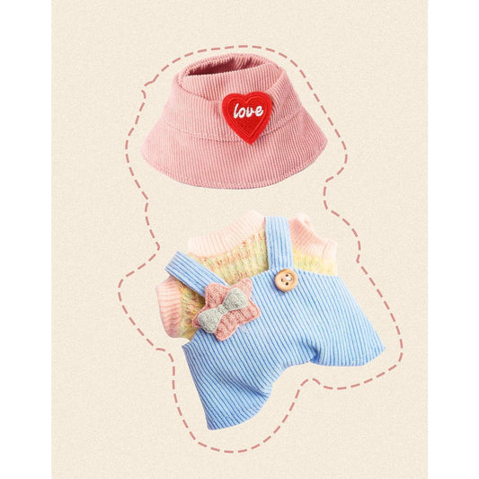 Cute Clothes Set for LABUBU – Chic Style Doll Outfit with Light Blue Romper, and Pink Hat – Kawaii Doll Clothes Accessories for Collectors & Fans