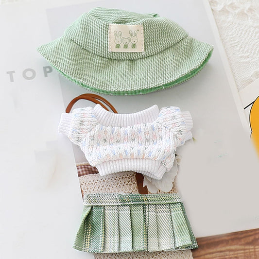 Clothes for 17cm LABUBU Sweater Clothes Accessories(No Doll Only Clothes), Stylish Outfit Suitable for 6.7inch (17cm) Doll Soft Clothing Replacement(WhiteA+hat+Dress)