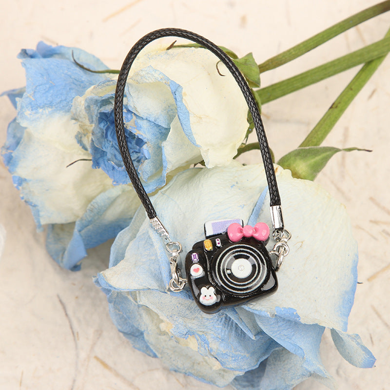 Bear Overalls + Red Bow + Black Mini Camera Outfit for 17cm La Boo Boo Blind Box Doll Change Clothes