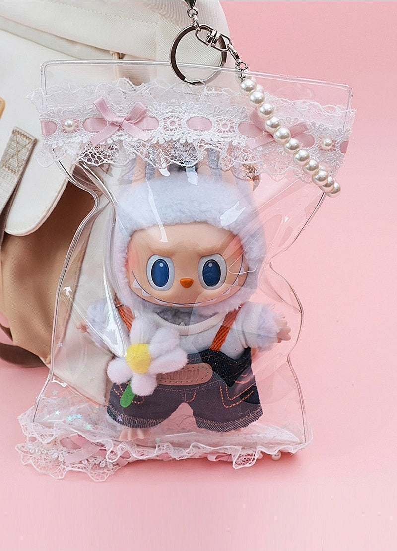 NEW Labubu 12cm Waterproof Case - Macaron Carrier w/ Lace Handle (Fits Gen1/2)