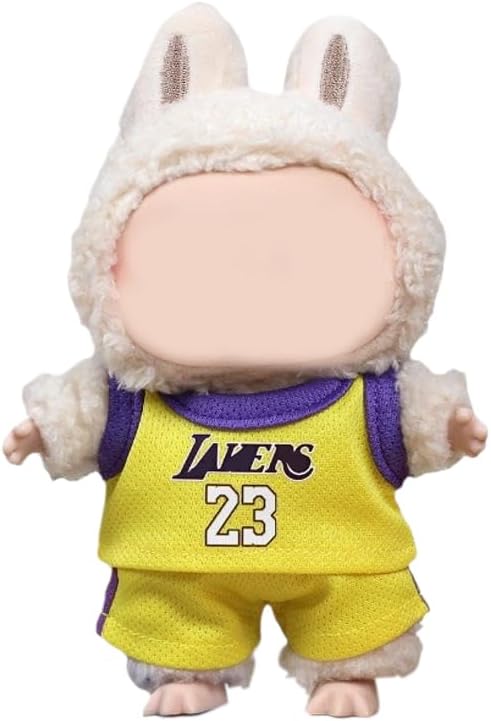 Clothes for Labubu Doll, 2-Piece Top & Pants Set, Yellow & Purple Sporty Style,17cm Doll Clothes Compatible with Labubu (No Doll) (Purple)