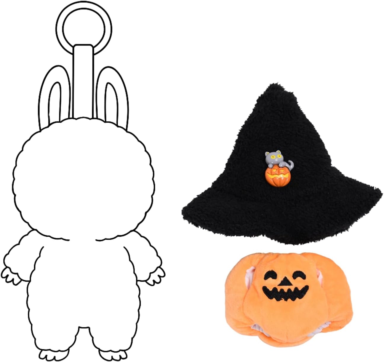 2-Piece Halloween Costume Set for 15cm 17cm Dolls Pumpkin Dress Witch Hat Gift Party Decoration (No Doll) (Pumpkin Set Black Hat)