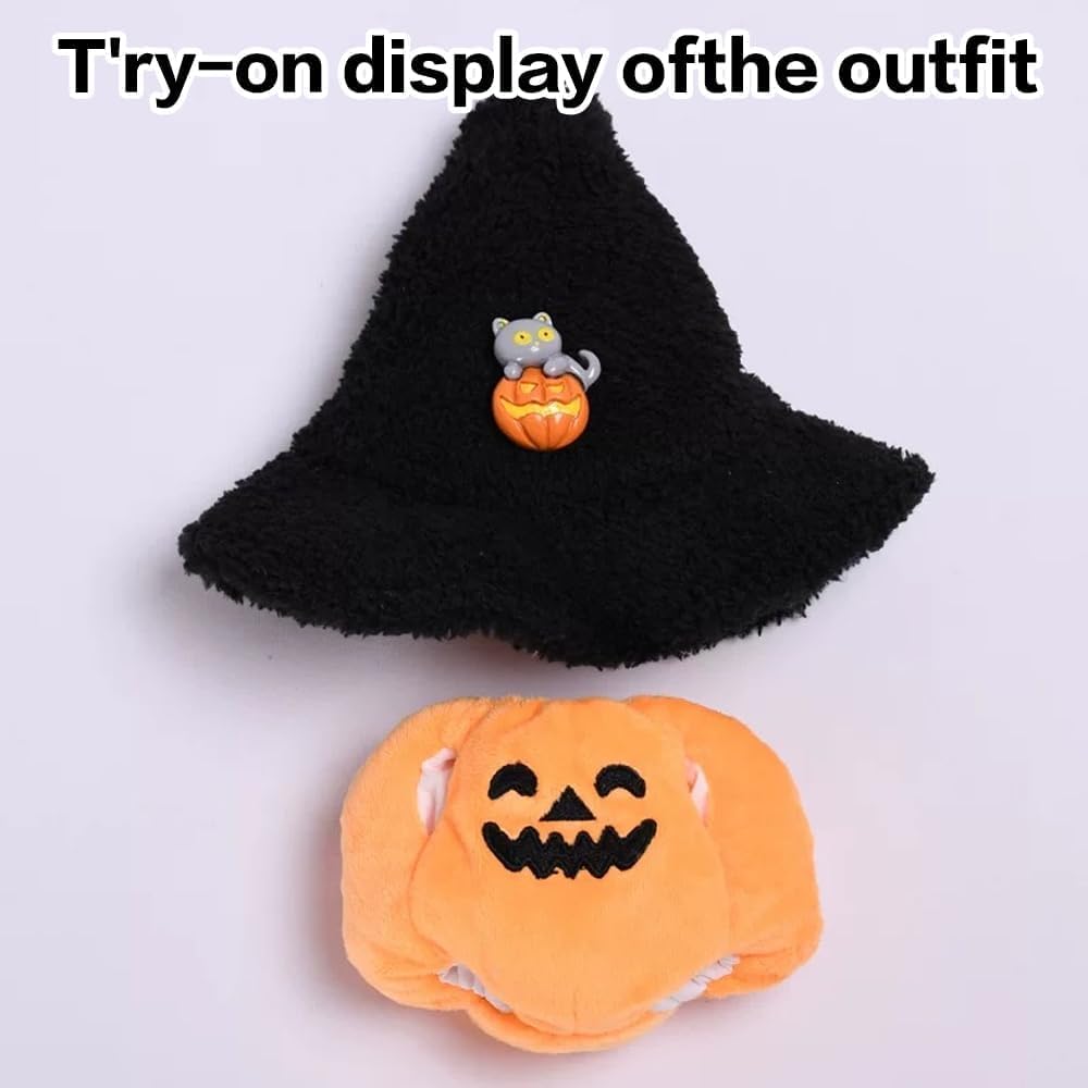 2025 Halloween Clothes for Labubu, Cute Outfit for 17cm Labubu Clothes, Premium Halloween Costume for Dolls Outfit Halloween Doll Clothes Pumpkin Outfit Accessories for Labubu Gift or Display (#A)