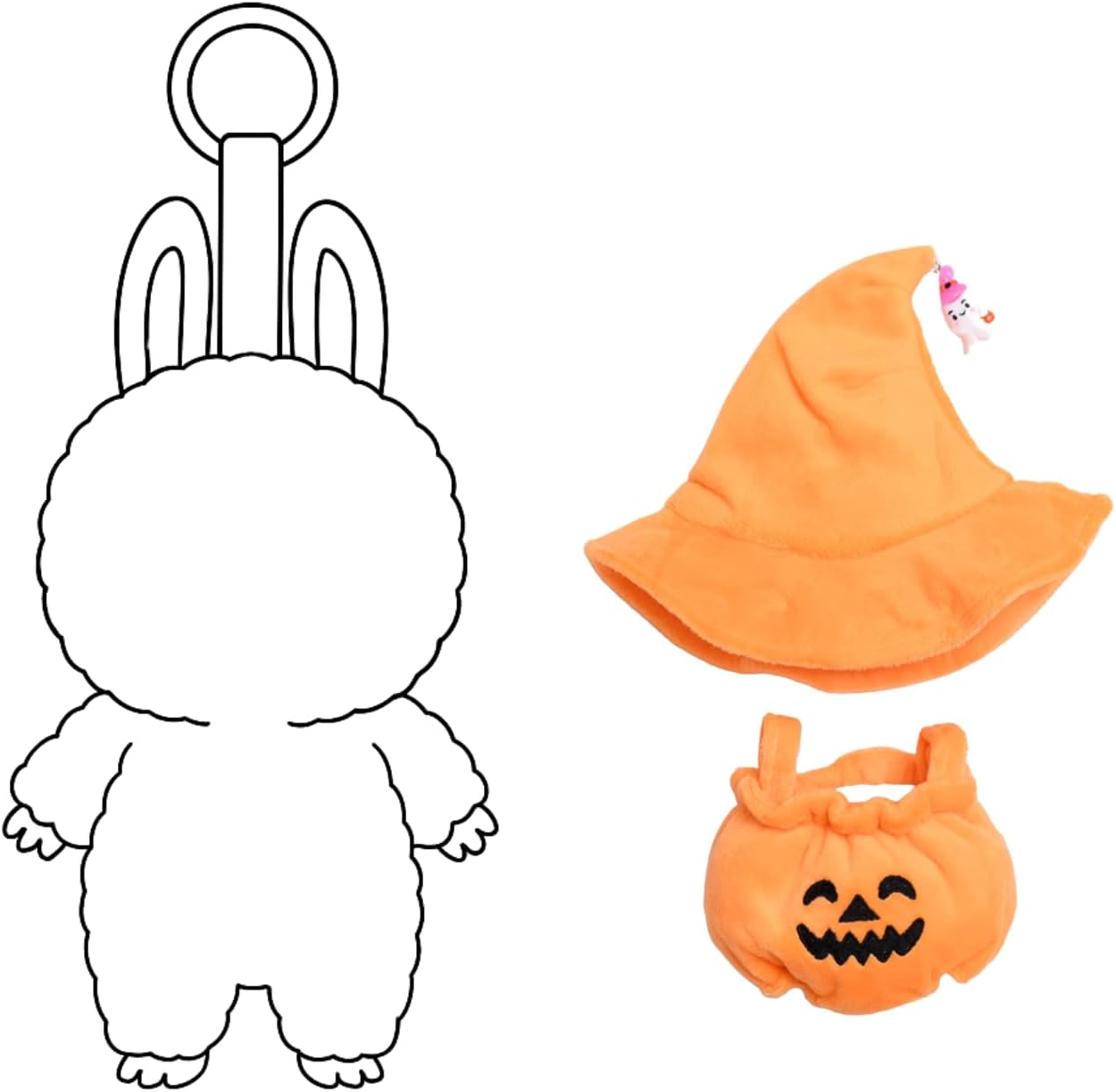 2-Piece Halloween Costume Set for 15cm 17cm Dolls Pumpkin Dress Witch Hat Gift Party Decoration (No Doll) (Pumpkin Set Black Hat)