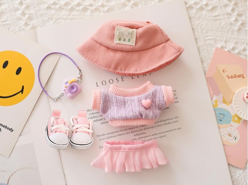 Clothes for Labubu Doll,Clothes for Dolls Accessories, Stylish Kawaii Outfit Set 5 Pieces Suitable for Labubu 15cm 17cm Doll,Doll Clothing Set Replacement (Purple)