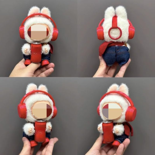 LABUBU Clothes 3-Piece Outfit Set with Headphones - Trendy for 17cm Cola Dolls,Perfect for Everyday Play & Display(NO Doll) (Red Earphones)