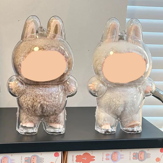LABUBU Protective Cases - 2 PCS Blind Box Doll Protective Cases Covers Acrylic Clear Protectors with Keychains (Doll Not Included, 2 PCS Standing Cases)