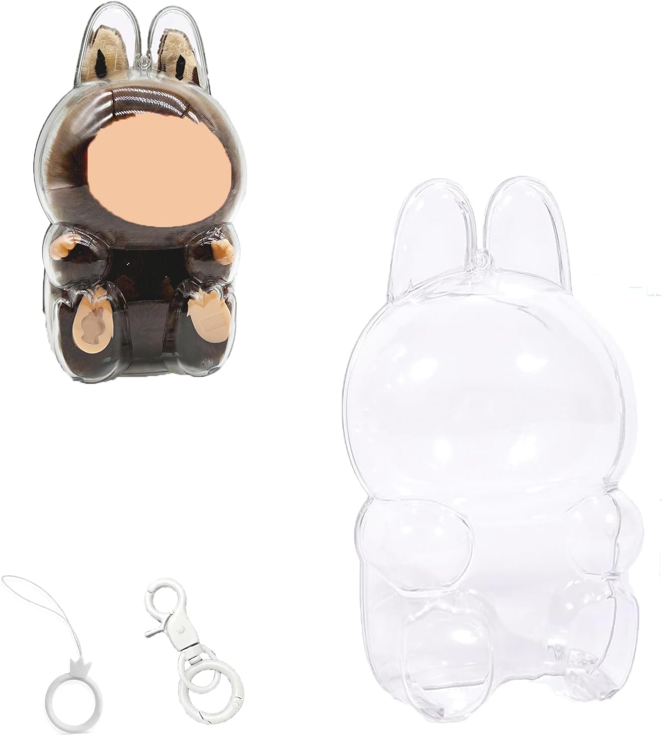 LABUBU Protective Cases - 2 PCS Blind Box Doll Protective Cases Covers Acrylic Clear Protectors with Keychains (Doll Not Included, 2 PCS Standing Cases)