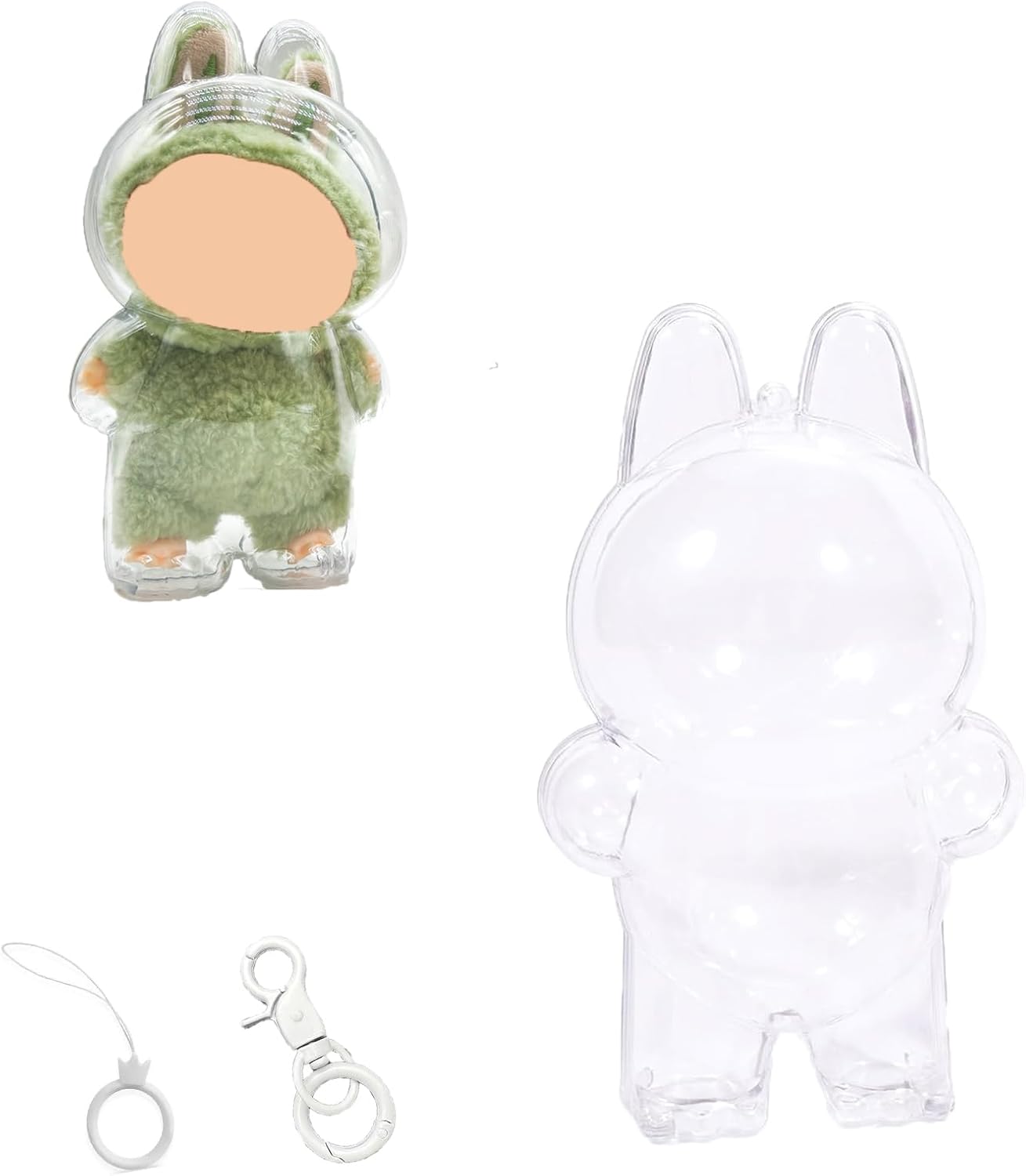 LABUBU Protective Cases - 2 PCS Blind Box Doll Protective Cases Covers Acrylic Clear Protectors with Keychains (Doll Not Included, 2 PCS Standing Cases)