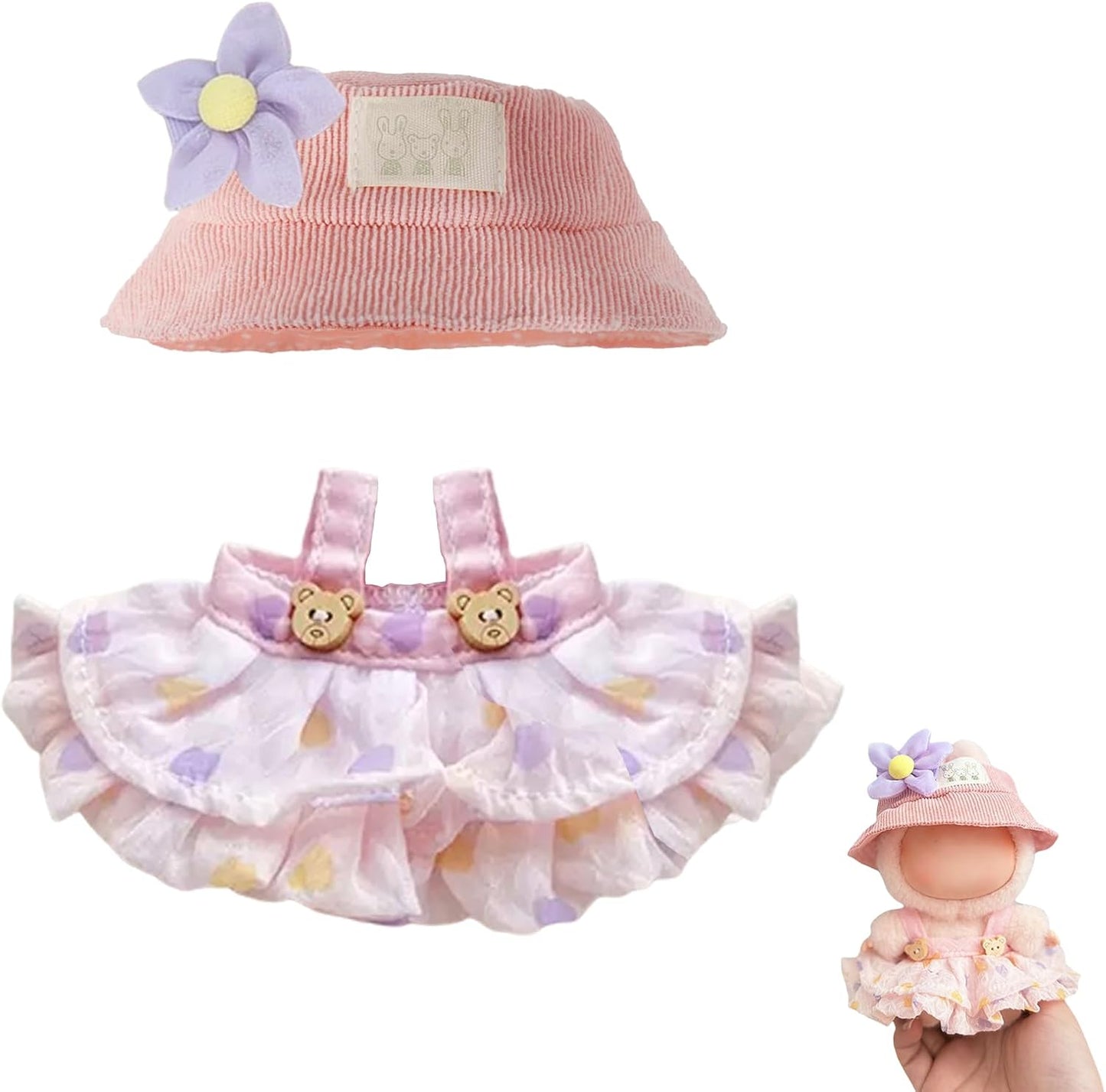 Clothes for Labubu(NO Dolls),3 Pieces Dress Outfit Set for 6.7inch(17cm) Doll Suit,Clothes Accessories for 1st/2nd/3rd Gen Doll Play,Green Dress Series Is More Healthy and Natural (Green dress)