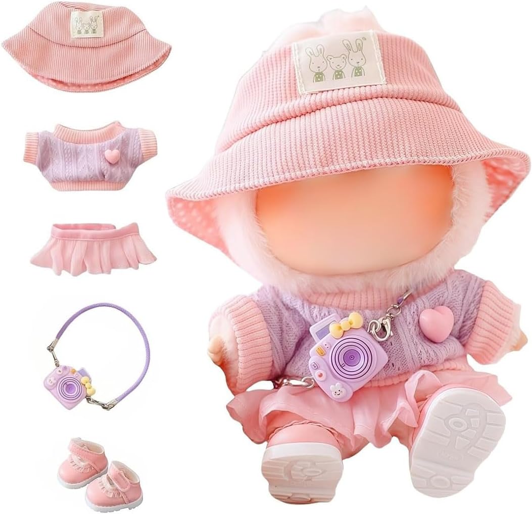 Designed for Labubu-Clothes, High-End Fashion Doll Clothes for Labubu-Accessories (No Doll Included), Outfit Set 5 Pieces Suitable for 15cm & 17cm The Monsters Series (JK-Green)