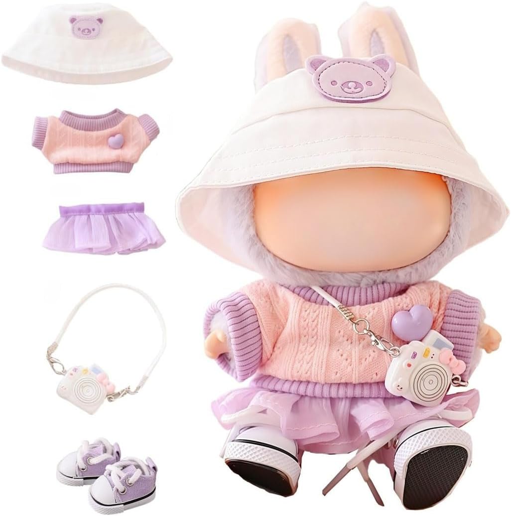 Designed for Labubu-Clothes, High-End Fashion Doll Clothes for Labubu-Accessories (No Doll Included), Outfit Set 5 Pieces Suitable for 15cm & 17cm The Monsters Series (JK-Green)