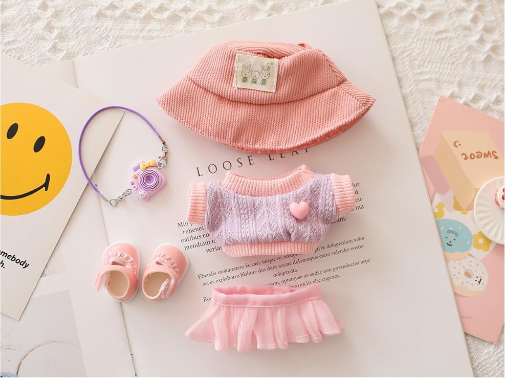 Designed for Labubu-Clothes, High-End Fashion Doll Clothes for Labubu-Accessories (No Doll Included), Outfit Set 5 Pieces Suitable for 15cm & 17cm The Monsters Series (JK-Green)
