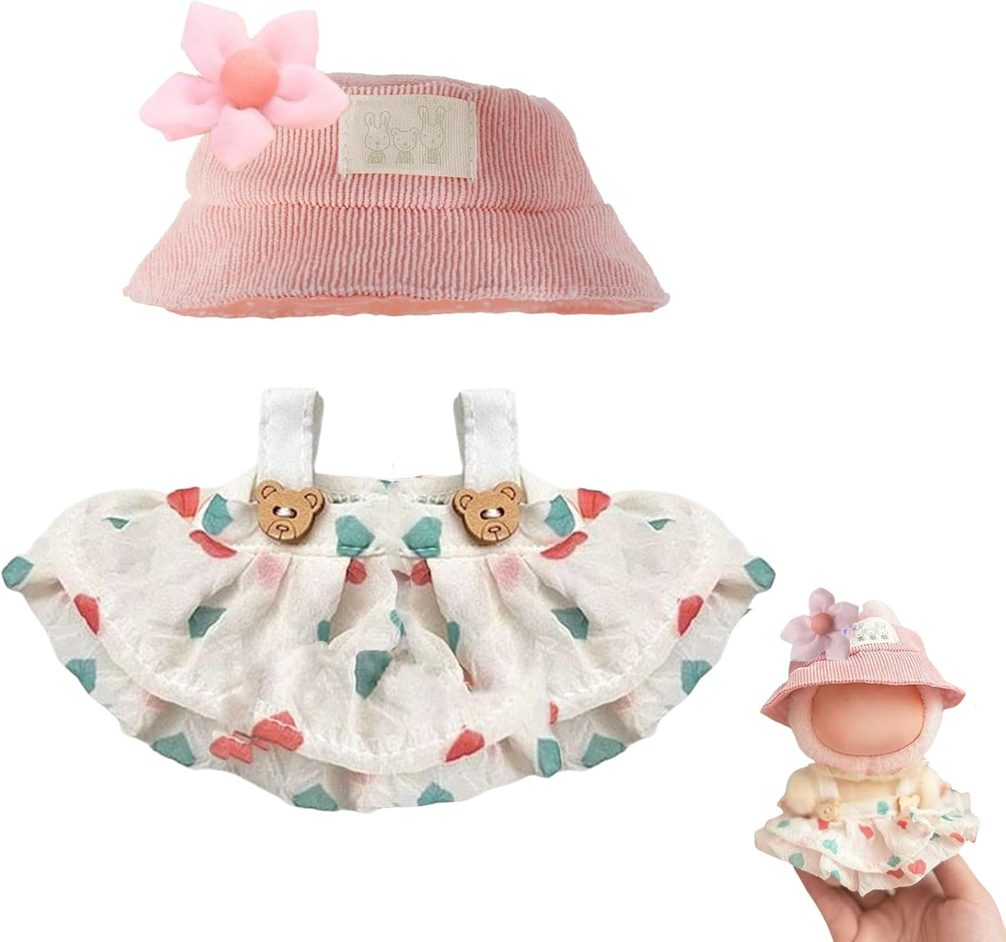 Clothes for Labubu(NO Dolls),3 Pieces Dress Outfit Set for 6.7inch(17cm) Doll Suit,Clothes Accessories for 1st/2nd/3rd Gen Doll Play,Green Dress Series Is More Healthy and Natural (Green dress)