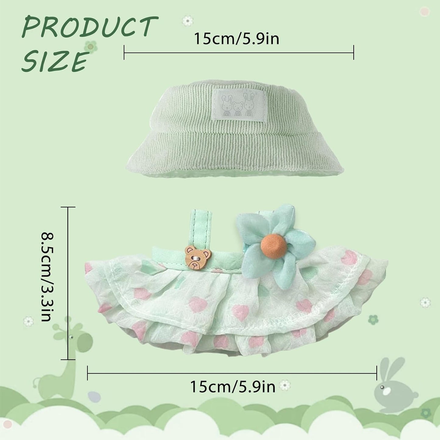 Clothes for Labubu(NO Dolls),3 Pieces Dress Outfit Set for 6.7inch(17cm) Doll Suit,Clothes Accessories for 1st/2nd/3rd Gen Doll Play,Green Dress Series Is More Healthy and Natural (Green dress)