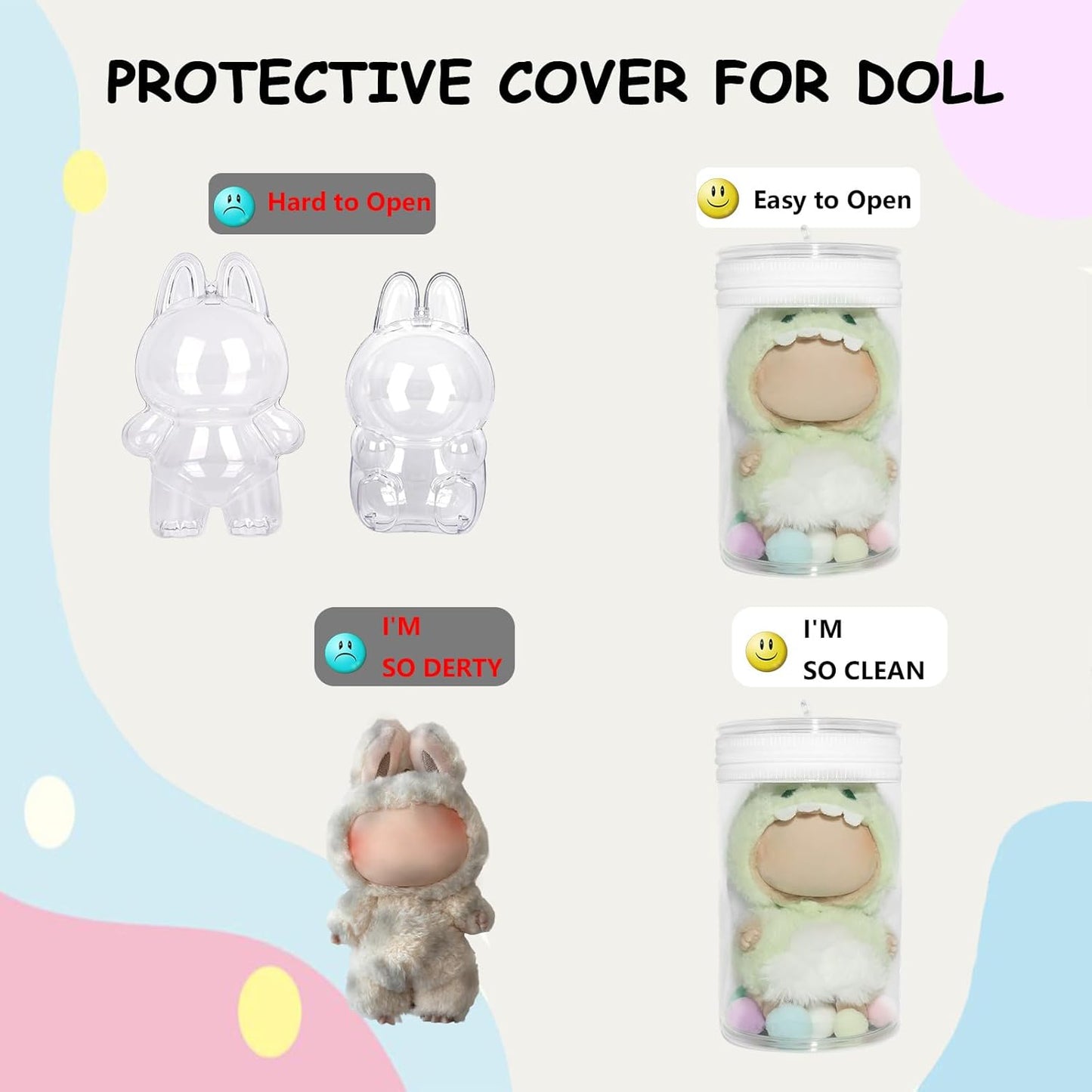 LABUBU Protective Case for Doll Display Bag with Keychain Accessories for Dustproof Waterproof Doll Storage Zipper Case(White)