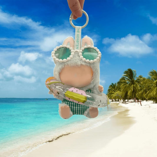 LABUBU Clothes Outfits Summer Accessories Set, Swimming 3-piece Set (no Doll) (Green Polka dot Swimsuit + Green Swimming Ring + Green Glasses)