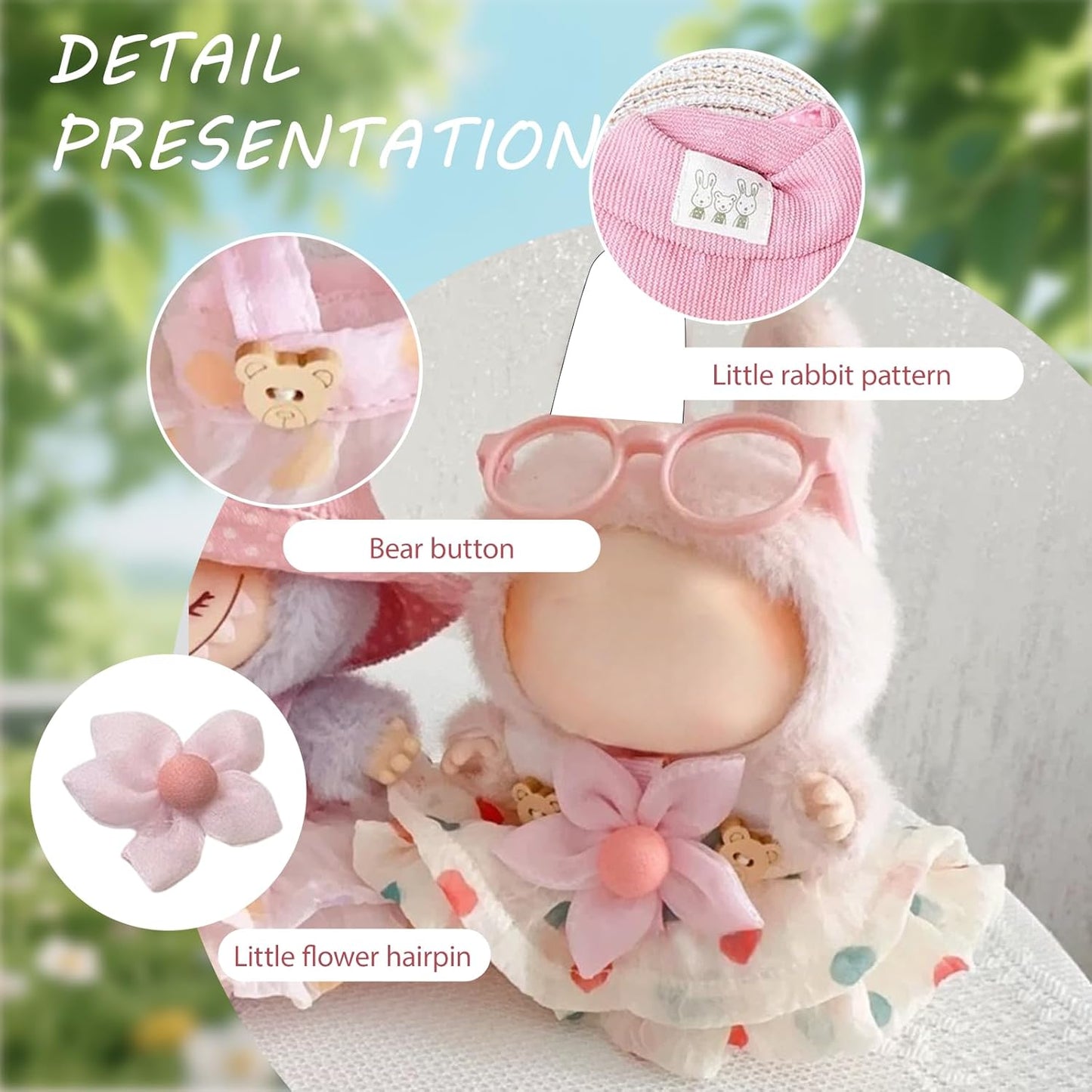 Clothes for Labubu(NO Dolls),3 Pieces Dress Outfit Set for 6.7inch(17cm) Doll Suit,Clothes Accessories for 1st/2nd/3rd Gen Doll Play,Green Dress Series Is More Healthy and Natural (Green dress)