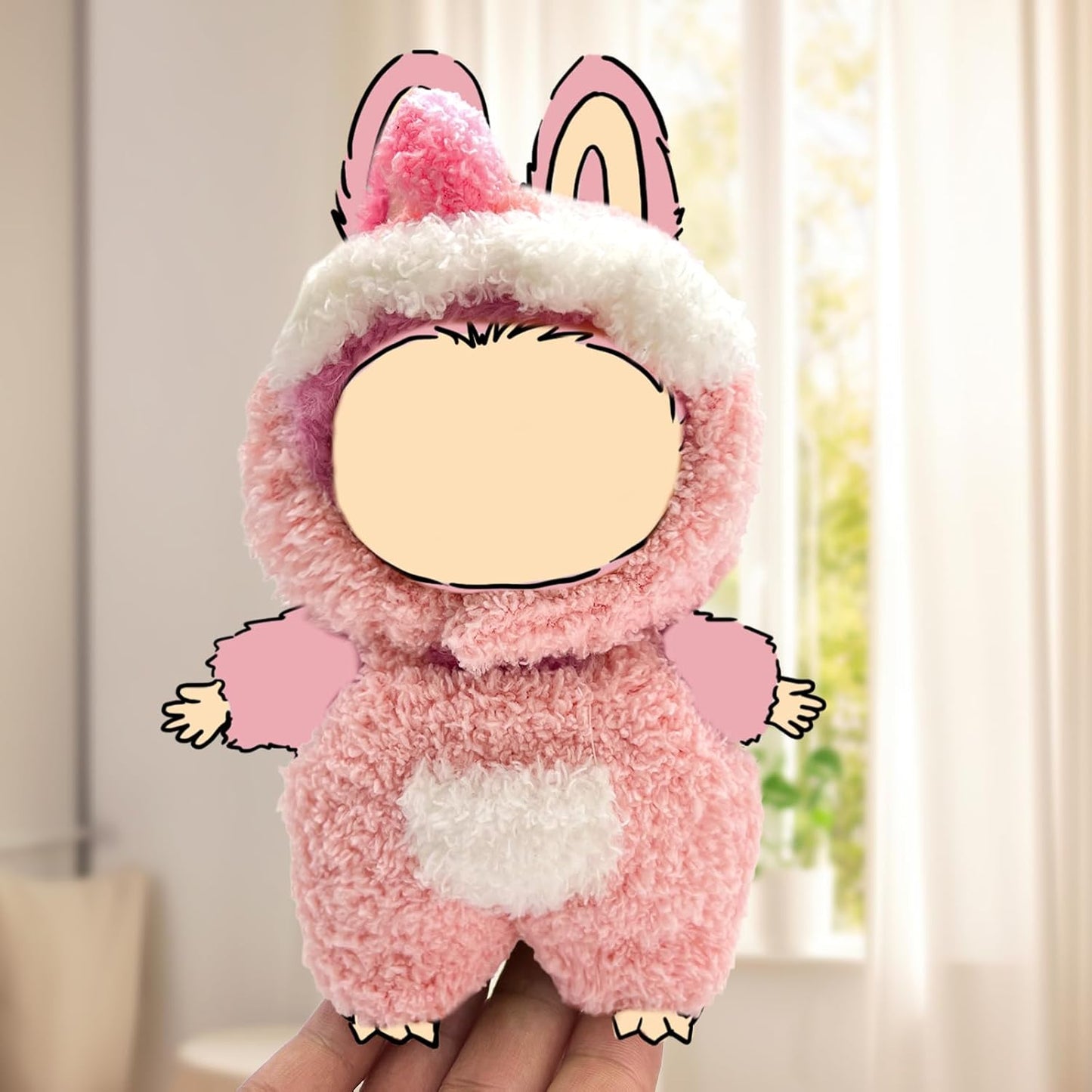 17cm Doll Clothes, Outfits for Clothes Set, Dolls Keychain Accessories, Faking Animal Style Outfit Jumpsuit (Bunny Pink)