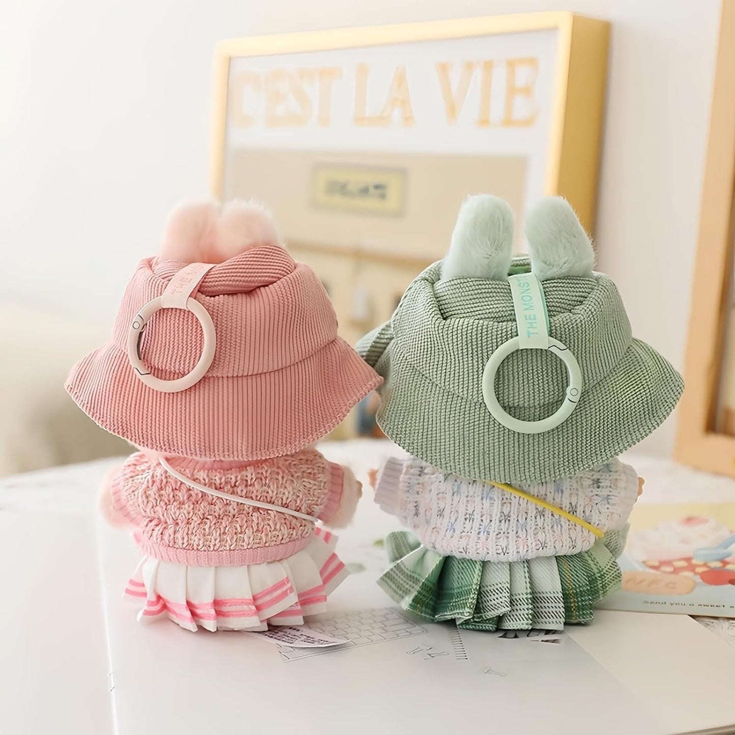 Designed for Labubu-Clothes, High-End Fashion Doll Clothes for Labubu-Accessories (No Doll Included), Outfit Set 5 Pieces Suitable for 15cm & 17cm The Monsters Series (JK-Green)