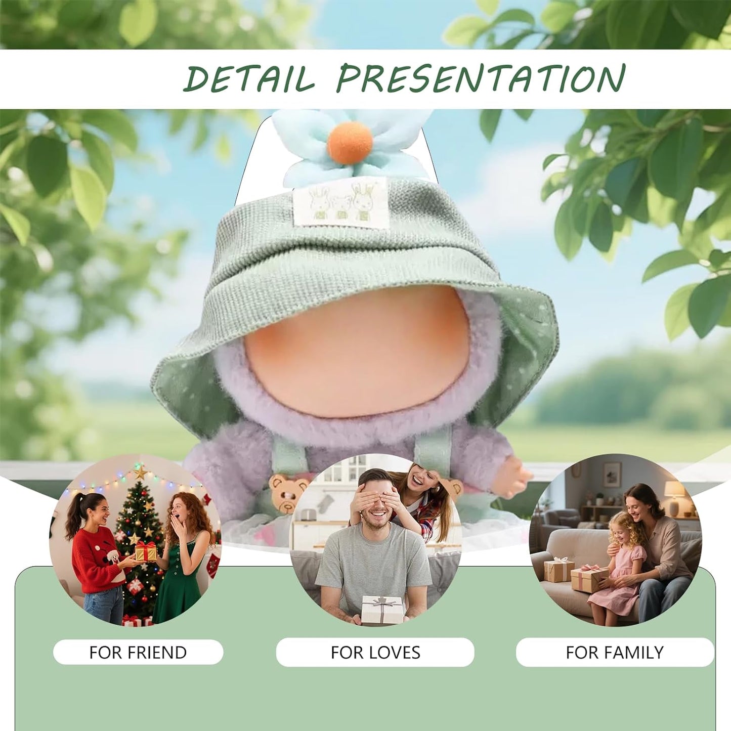 Clothes for Labubu(NO Dolls),3 Pieces Dress Outfit Set for 6.7inch(17cm) Doll Suit,Clothes Accessories for 1st/2nd/3rd Gen Doll Play,Green Dress Series Is More Healthy and Natural (Green dress)