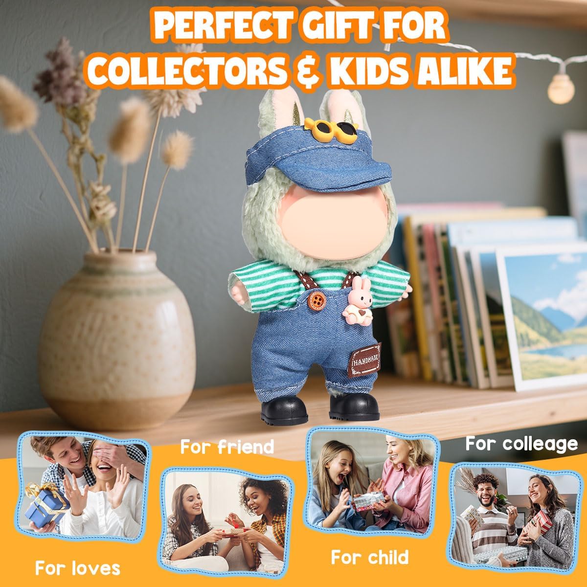 Labubu Clothes/for Labubu Outfits,Clothes Set for 17cm Lububu Doll,3 Piece Set Hat Clothing for LA BUBU, Boys and Girls Stylish Adorable Dolls Clothes Accessories (No Doll)_05