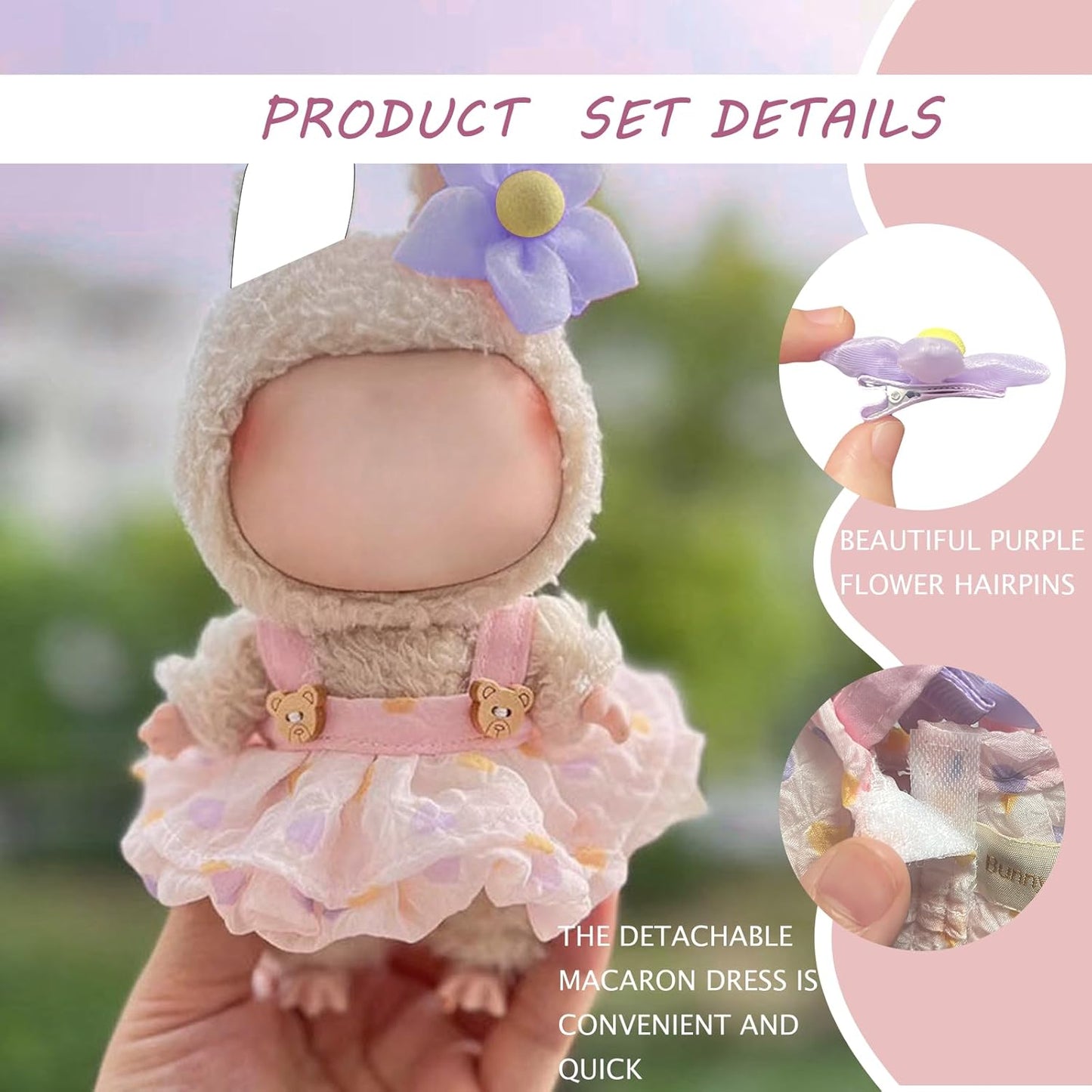 Clothes for Labubu(NO Dolls),3 Pieces Dress Outfit Set for 6.7inch(17cm) Doll Suit,Clothes Accessories for 1st/2nd/3rd Gen Doll Play,Green Dress Series Is More Healthy and Natural (Green dress)