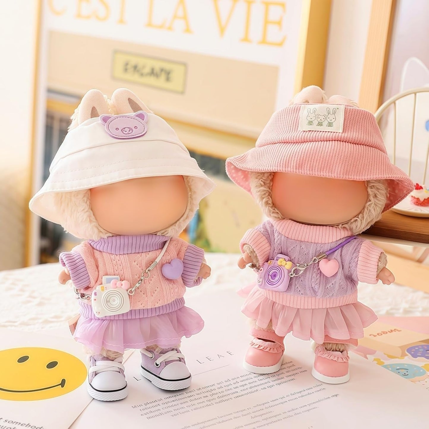 Designed for Labubu-Clothes, High-End Fashion Doll Clothes for Labubu-Accessories (No Doll Included), Outfit Set 5 Pieces Suitable for 15cm & 17cm The Monsters Series (JK-Green)