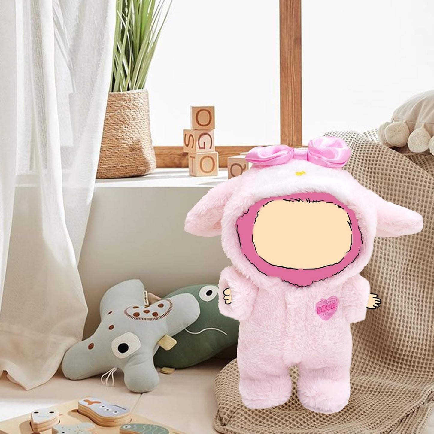 17cm Doll Clothes, Outfits for Clothes Set, Dolls Keychain Accessories, Faking Animal Style Outfit Jumpsuit (Bunny Pink)