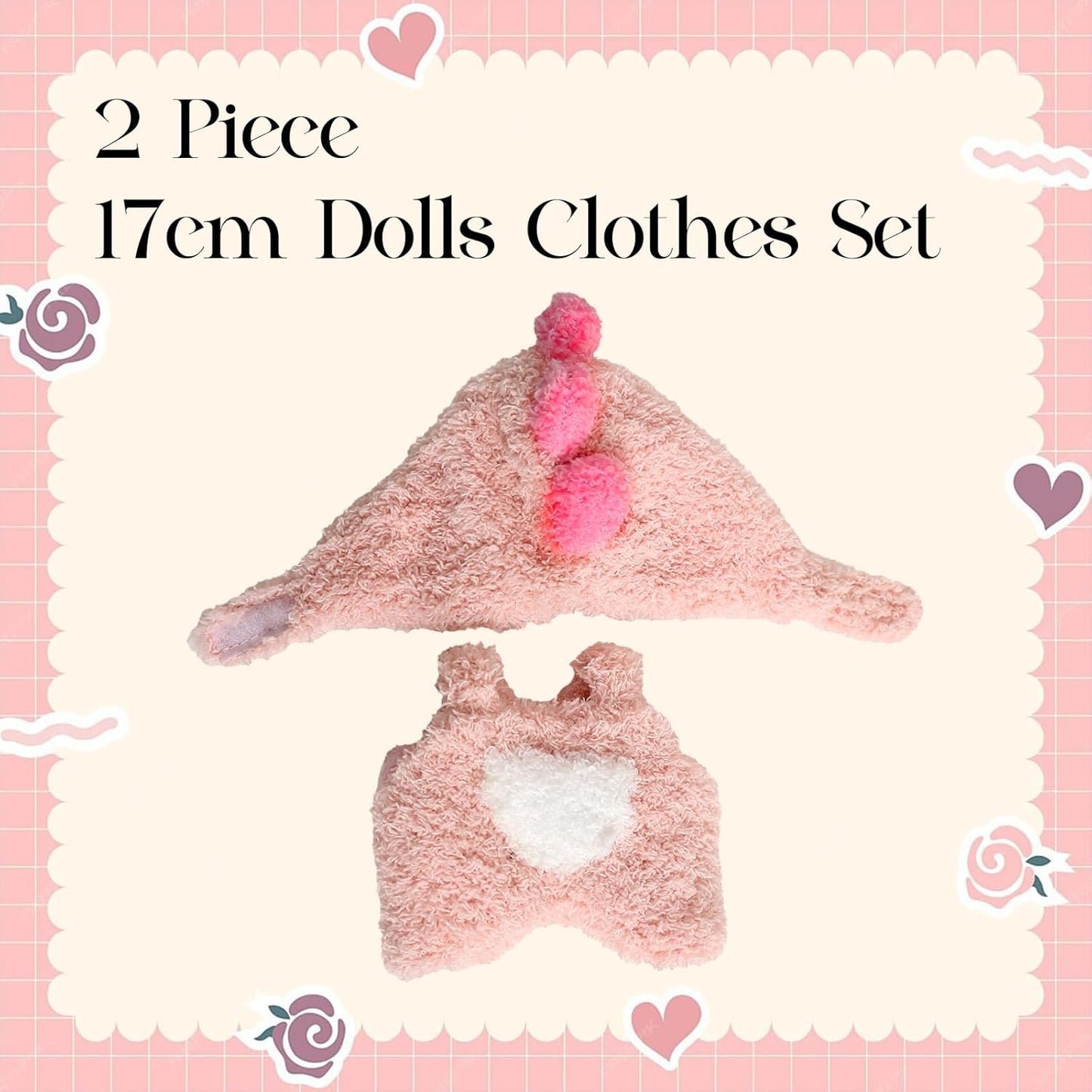 17cm Doll Clothes, Outfits for Clothes Set, Dolls Keychain Accessories, Faking Animal Style Outfit Jumpsuit (Bunny Pink)