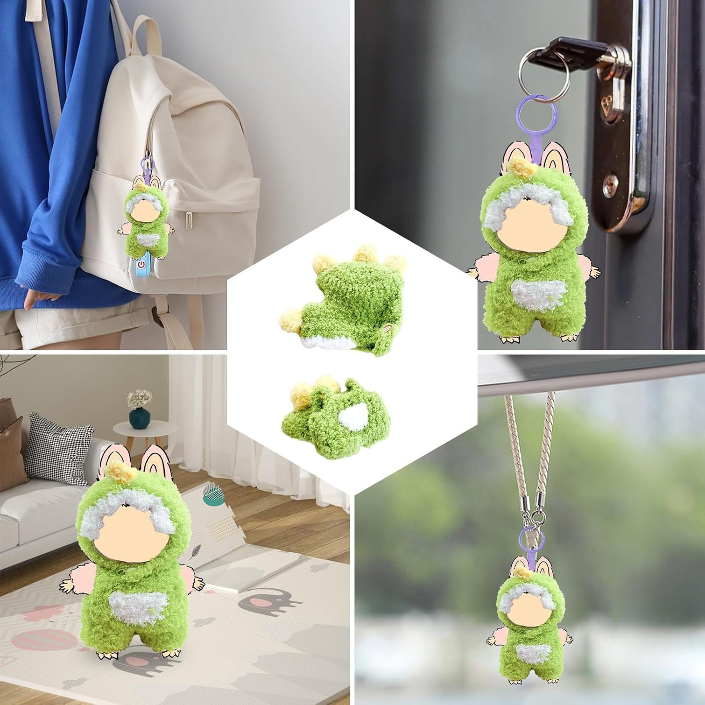 17cm Doll Clothes, Outfits for Clothes Set, Dolls Keychain Accessories, Faking Animal Style Outfit Jumpsuit (Bunny Pink)