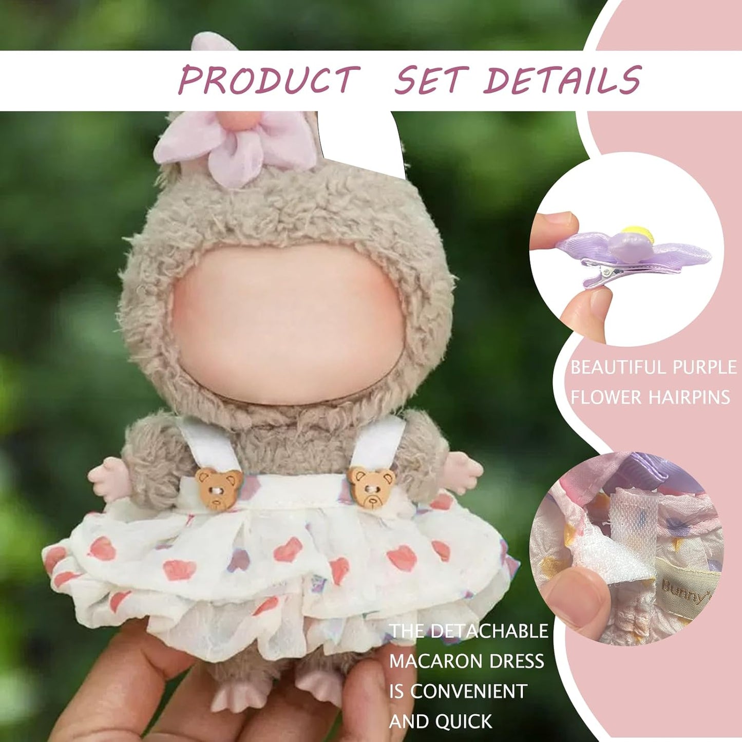 Clothes for Labubu(NO Dolls),3 Pieces Dress Outfit Set for 6.7inch(17cm) Doll Suit,Clothes Accessories for 1st/2nd/3rd Gen Doll Play,Green Dress Series Is More Healthy and Natural (Green dress)